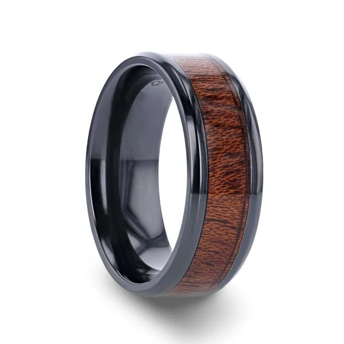 classic bridal engagement rings for women-DOMINICA | Black Titanium Ring, Hardwood Inlay, Beveled