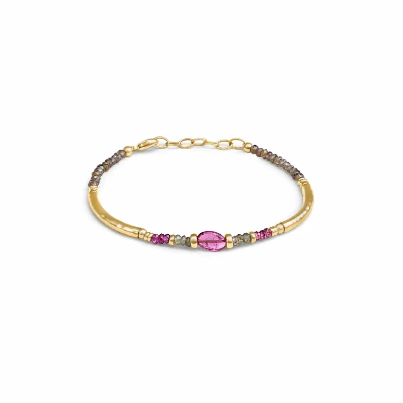 minimalist bangle bracelets for women-Tourmaline Gold Filled Beaded Bracelet