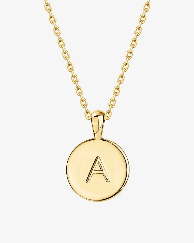 gold bar necklaces for women-Initial Disc Pendant