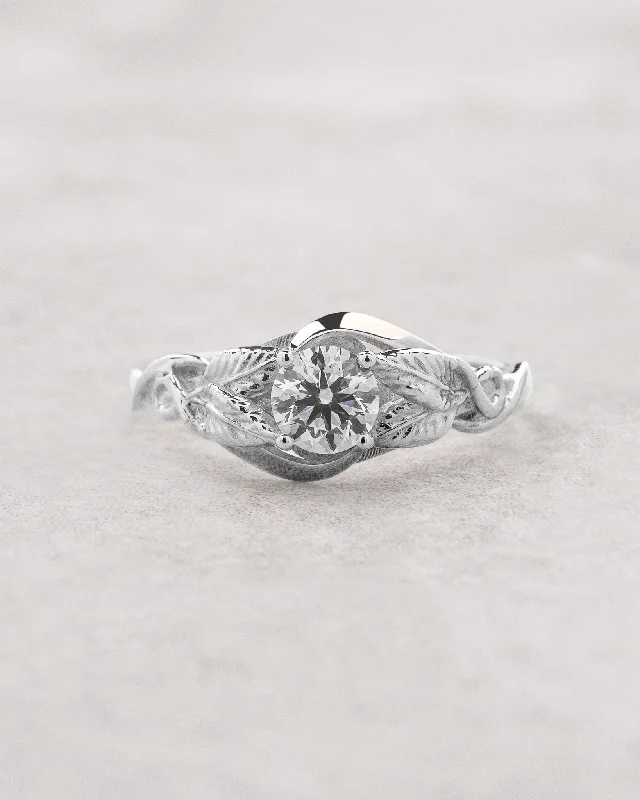 Delicate leaf engagement ring with clear lab grown diamond / Azalea