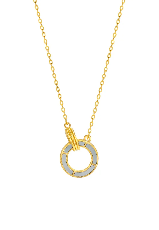 antique necklaces for women-TOMEI Mother-Of-Pearl Circle Necklace, Yellow Gold 999 (5G)