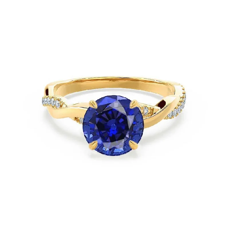 EDEN - Chatham® Round Blue Sapphire & Diamond 18k Yellow Gold Vine Ring