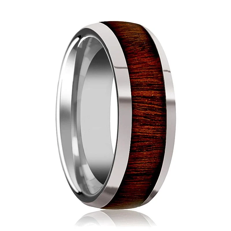 diamond engagement rings for women-DALBERG | Silver Tungsten Ring, Rose Wood Inlay, Domed