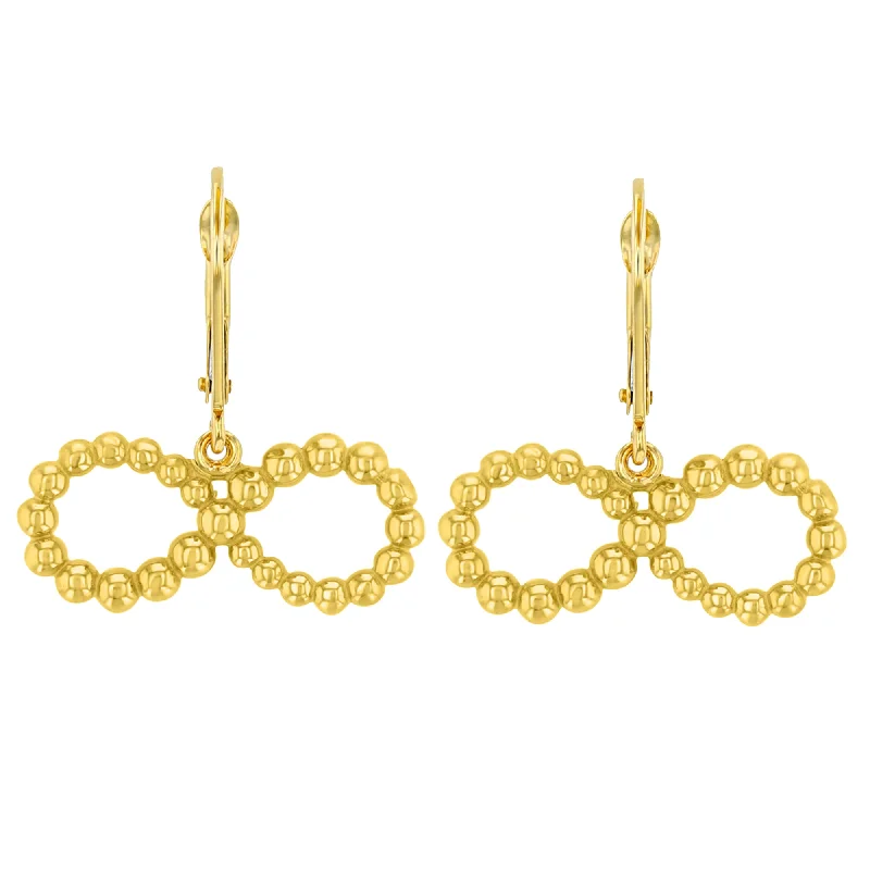 beaded earrings for women-14k Yellow Gold Beaded Infinity Symbol Dangling Earrings with Leverback