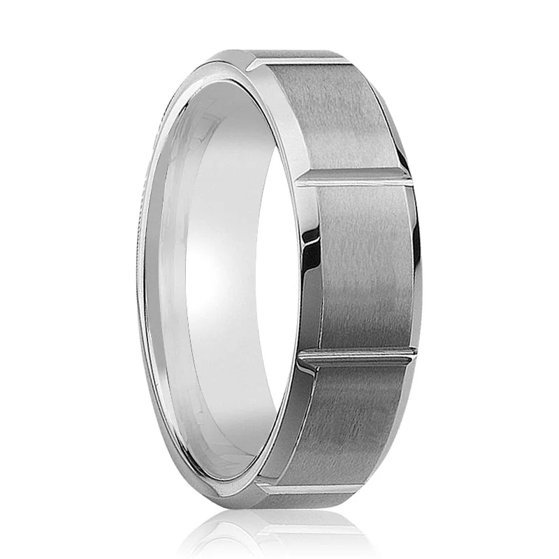 princess cut engagement rings with diamonds for women-NILES | Tungsten Ring Multiple Vertical Groove