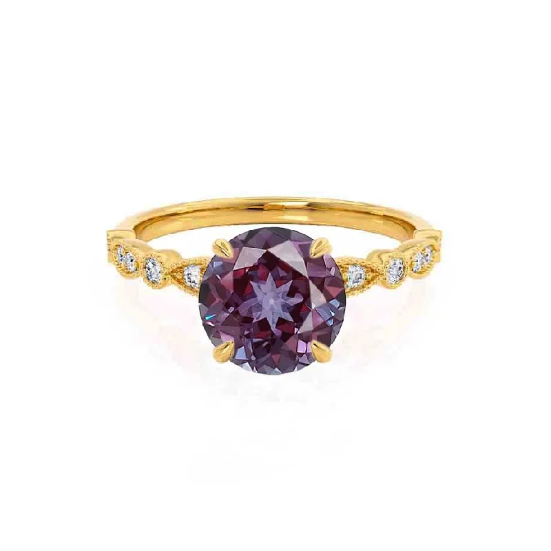 HOPE - Chatham® Round Alexandrite 18k Yellow Gold Shoulder Set Ring