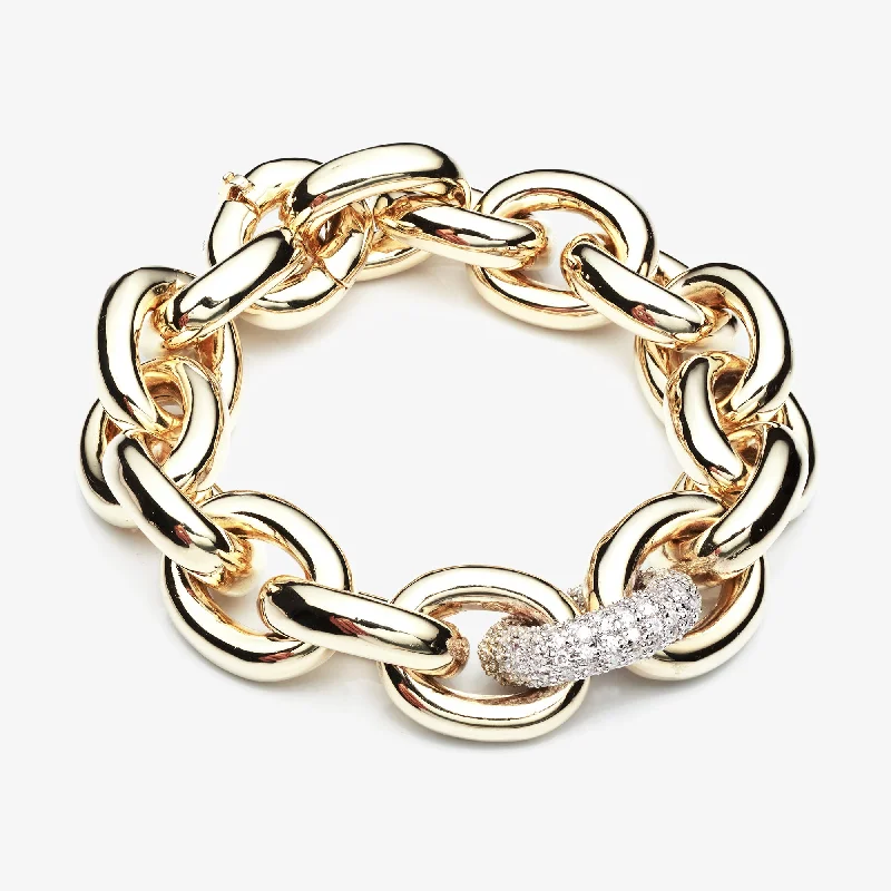 sterling silver bangles for women-PAVÉ LINK CHAIN BRACELET