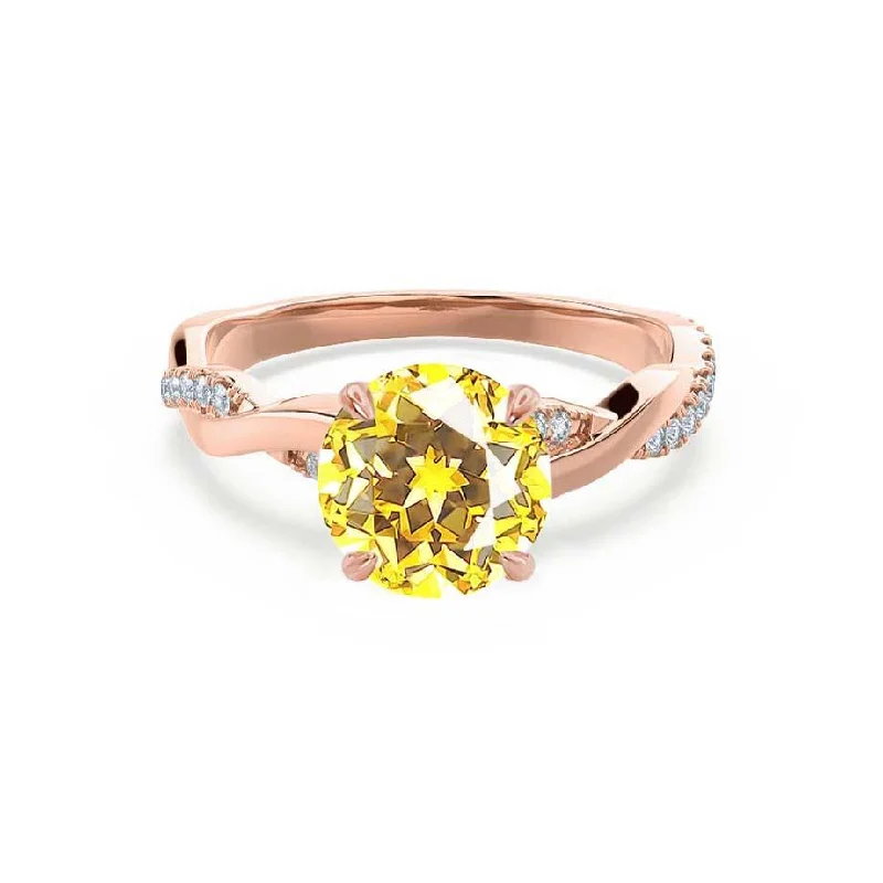 EDEN - Chatham® Round Yellow Sapphire & Diamond 18k Rose Gold Vine Ring