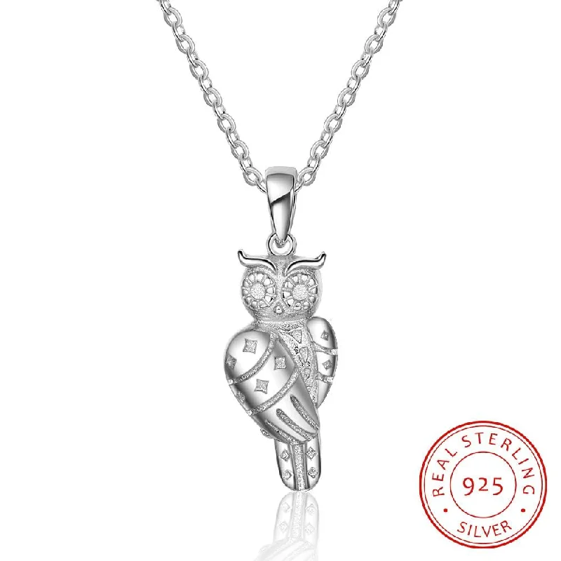 stackable necklaces for women-Cute Owl 925 Sterling Silver Pendant Necklaces for Women - Fine Accessories