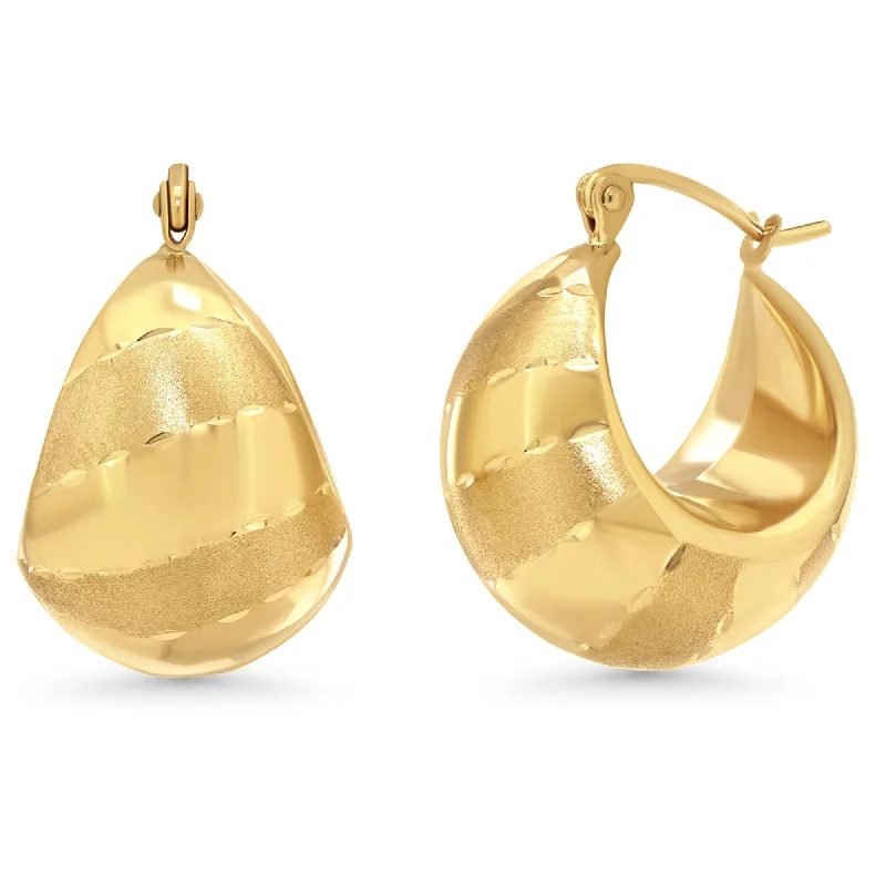 rose gold earrings for women-14k Yellow Gold Bold Dome Hoop Earrings with Latch Back - High Polished and Satin Finish