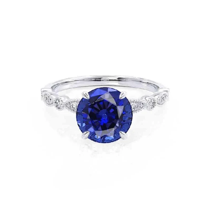 HOPE - Chatham® Round Blue Sapphire 950 Platinum Shoulder Set Ring