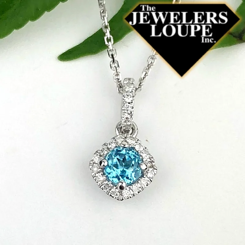 fashion necklaces for women-14K White Gold Diamond and Blue Topaz Pendant (92720)