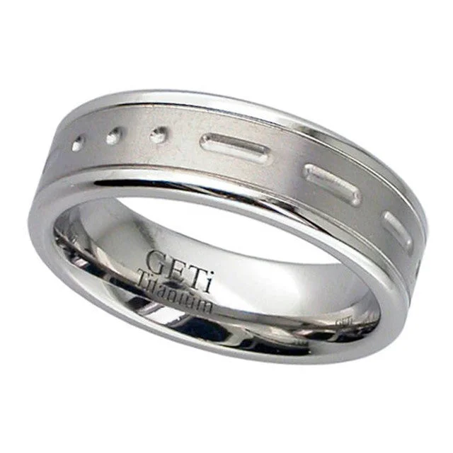 engagement rings with pearl accents for women-Morse Code 'Love' Titanium Ring - T036MC