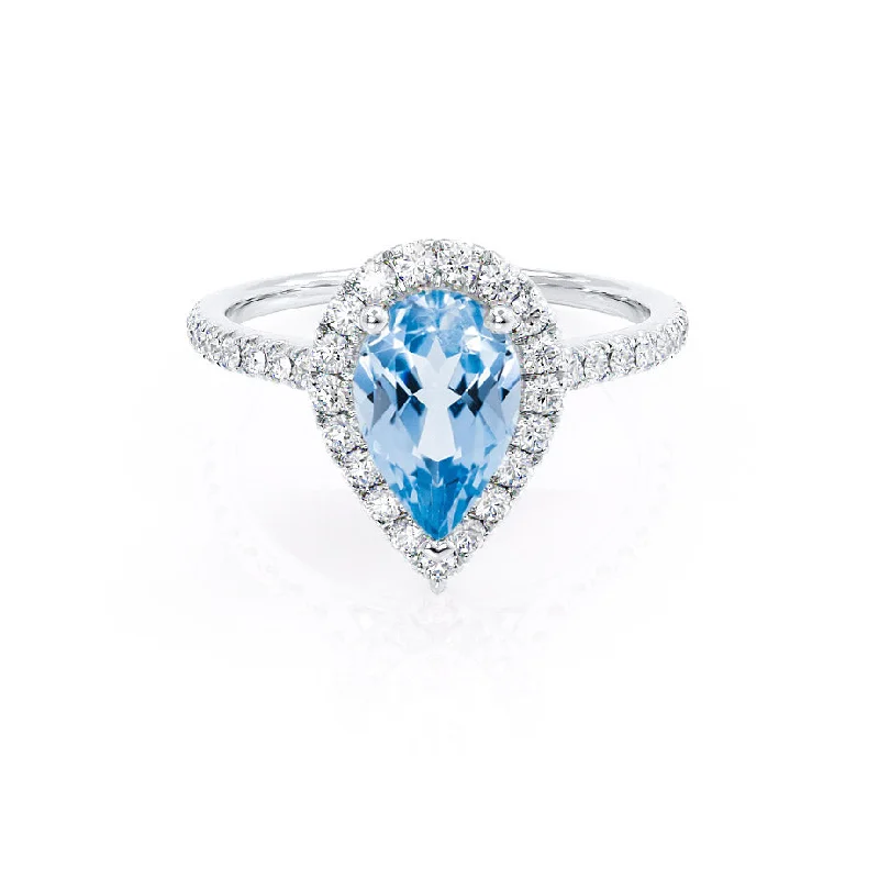 HARLOW - Chatham® Pear Aqua Spinel & Diamond 950 Platinum Halo