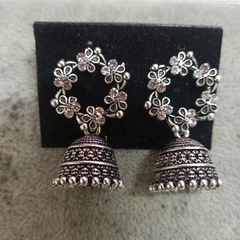 elegant earrings for women-Tahura Oxidised Plated Jhumki Earrings