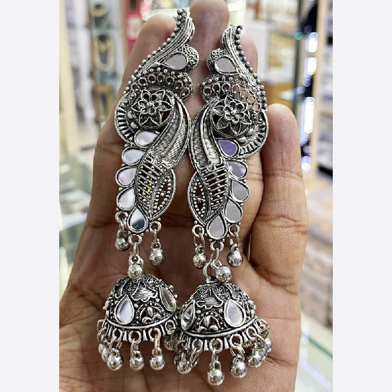 heart-shaped earrings for women-Manisha Jewellery Silver Plated Mirror Jhumki Earrings