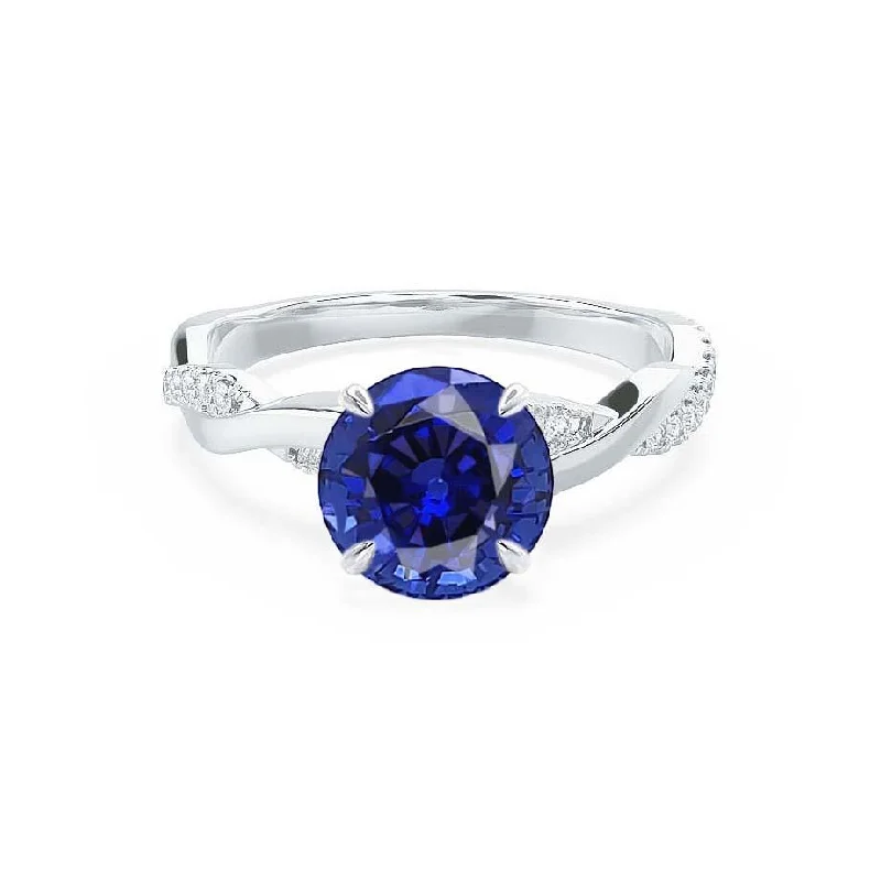 EDEN - Chatham® Round Blue Sapphire & Diamond 950 Platinum Vine Ring