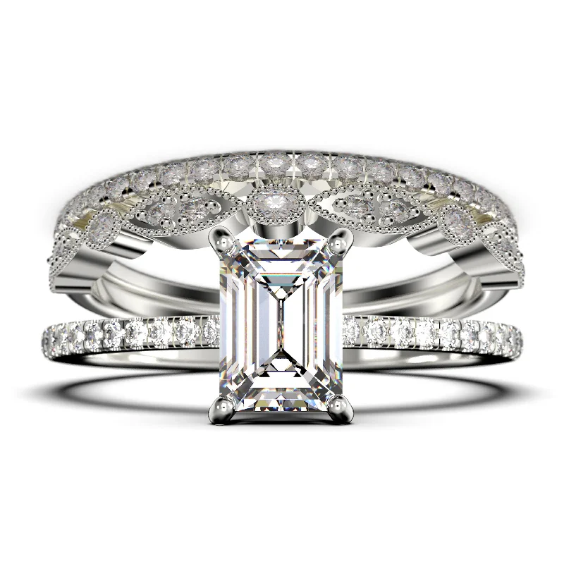 unique wedding engagement rings for women-Art deco
 2.50 Carat Emerald Cut Diamond Moissanite Engagement Ring Set, Wedding Ring in 10k/14k/18k Solid Gold, Feminine Gift, Promise Ring, Anniversary Gift