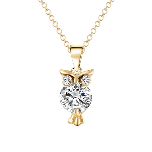 designer necklaces for women-Trendy Crystal CZ  Womens Pendant Owl Necklace (in gold or silver colour) - Jewelry Gift for Her