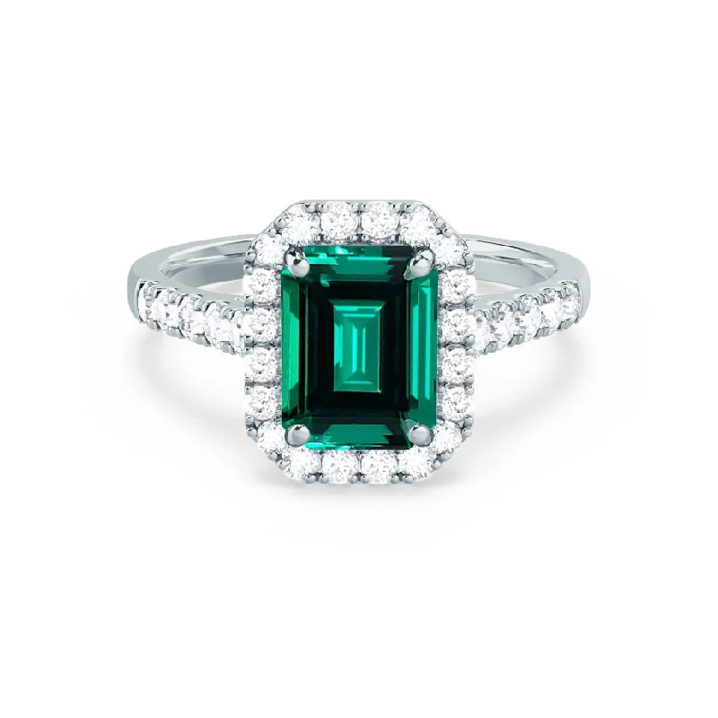 ESME - Emerald Lab-Grown Emerald & Diamond 18K White Gold Ring