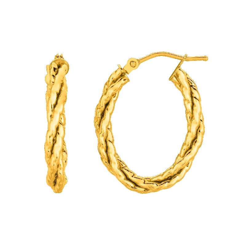 beautiful drop earrings for women-14K Yellow Gold Twisted Oval Hoop Earrings