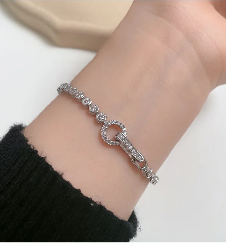 fashion bracelets for women-Sale | Round Cut Bezel Tennis Bracelet in Sterling Silver