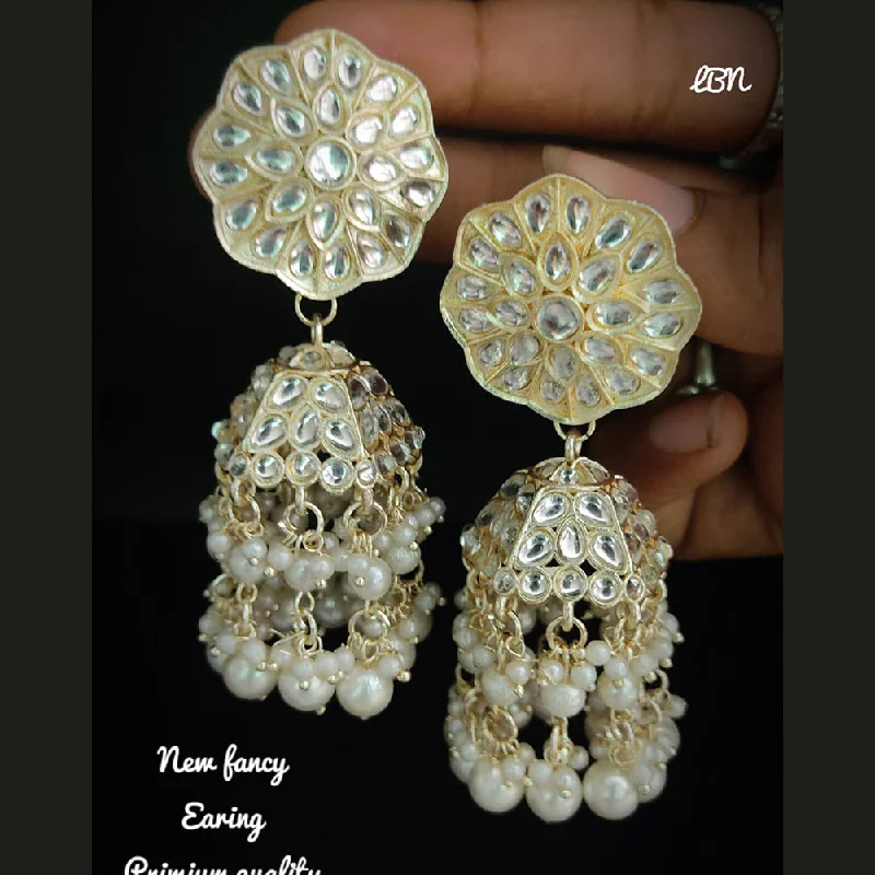 chandelier drop earrings for women-Lucentarts Jewellery Gold Plated Kundan Stone Jhumki Earrings