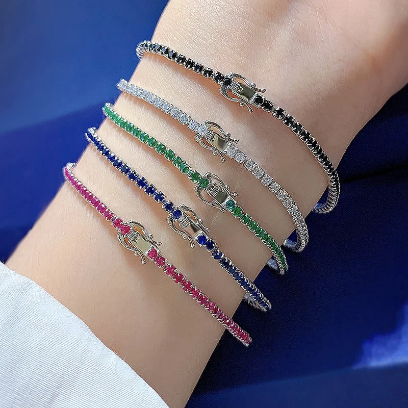 stackable bangles and bracelets for women-Women's Classic Multi-Color Tennis Bracelet in Sterling Silver