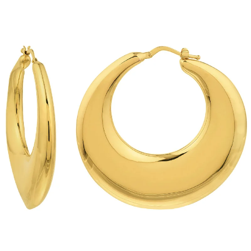 vintage-inspired earrings for women-14k Yellow Gold Large Graduated Puffed Hoop Earrings with Hinged Back