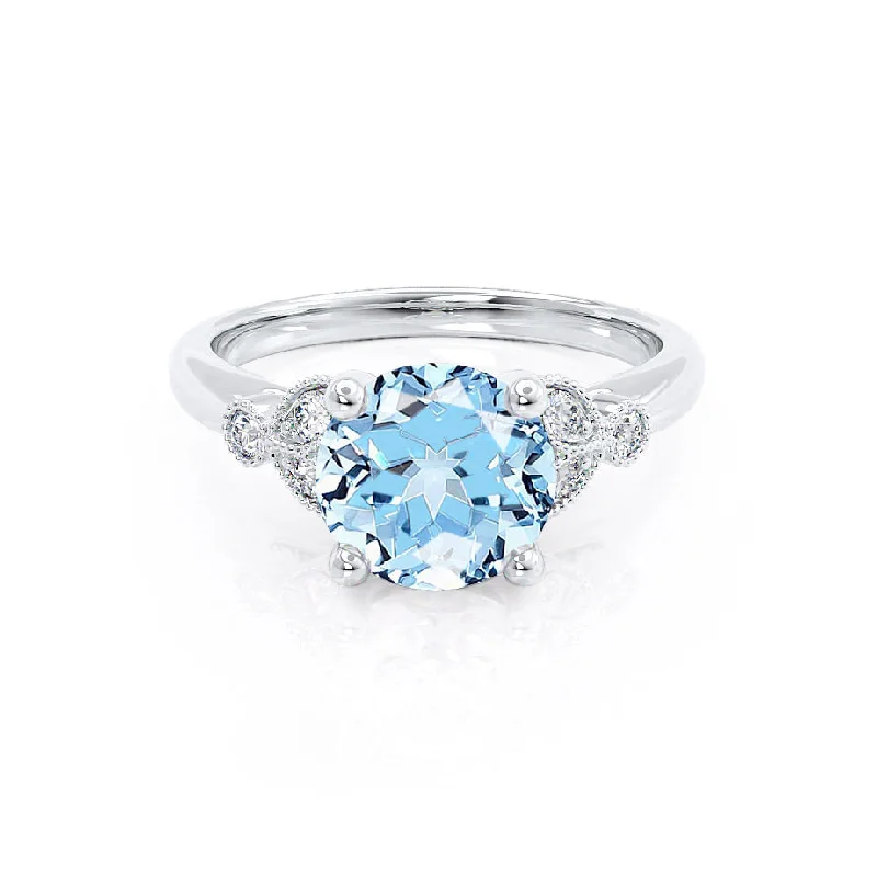 DELILAH - Chatham® Round Aqua Spinel 18k White Gold Shoulder Set Ring