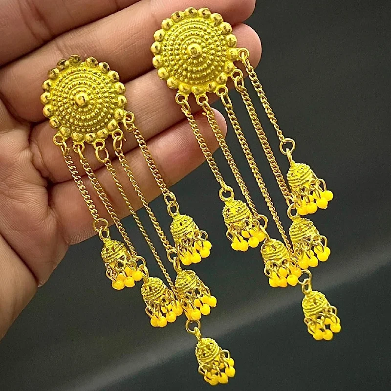 dangle earrings for women-Subhag Alankar Yellow Stylish & Party Wear Danglers Latest Collection 5 Layer Latkan Earrings for Girls and Women.Alloy Drops & Danglers