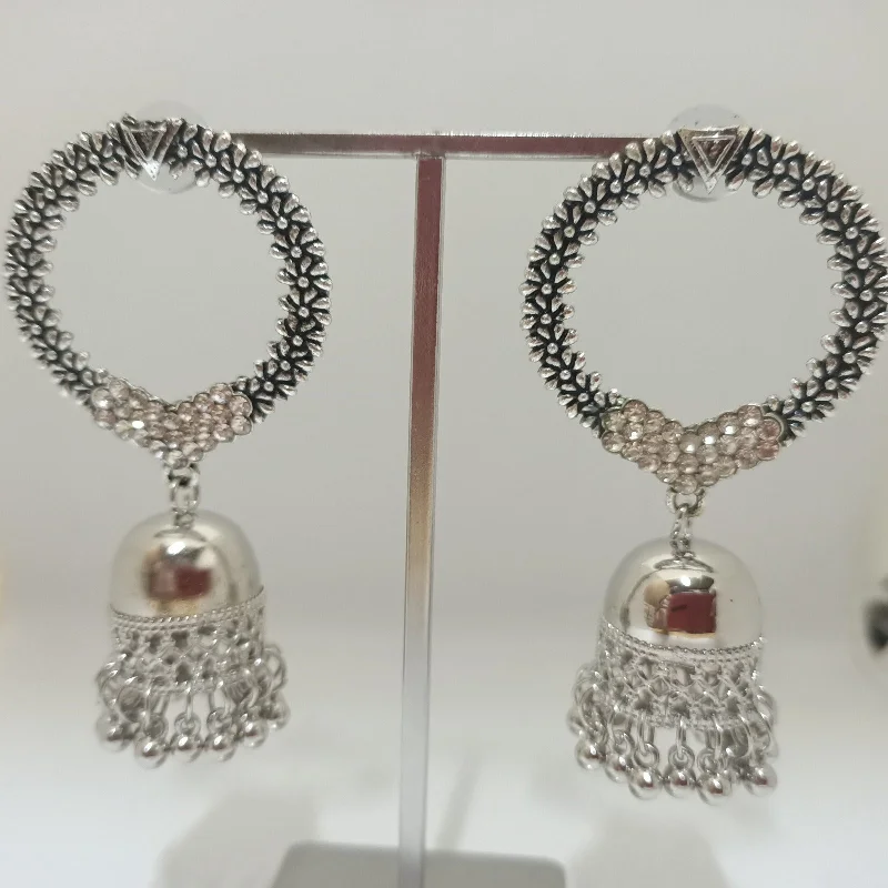 elegant gemstone earrings for women-Tahura Oxidised Plated Jhumki Earrings