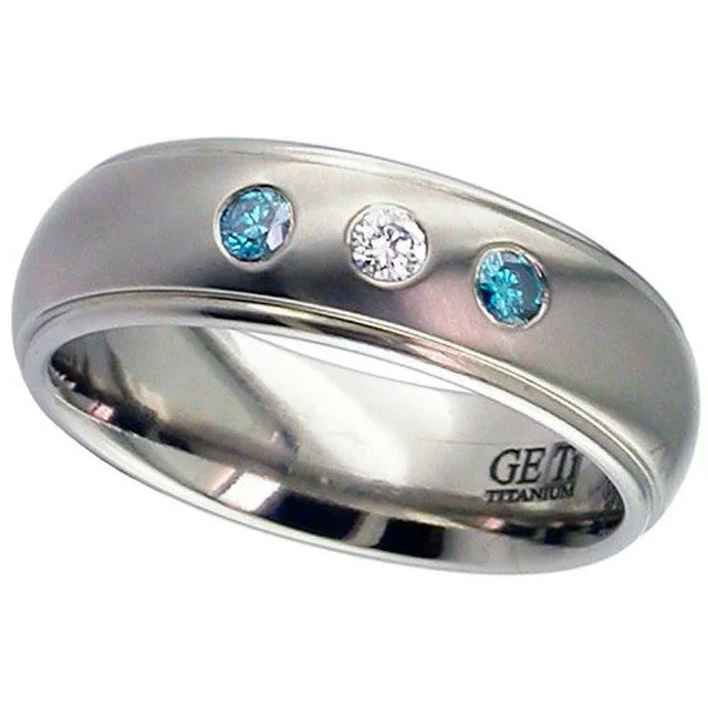 minimalist engagement rings for women-Titanium & White and Blue Diamonds Ring - 2205BWBDS