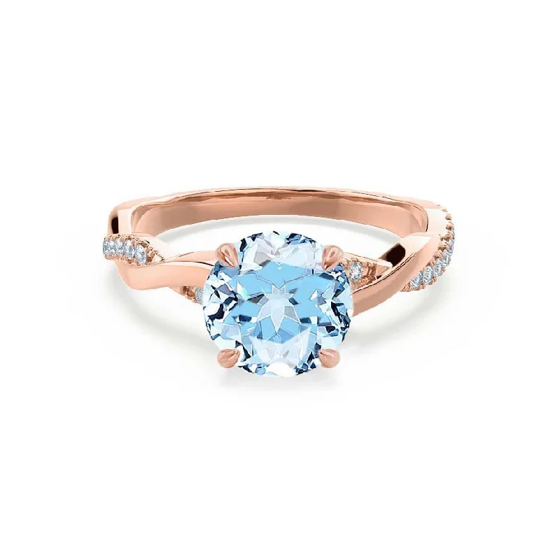 EDEN - Chatham® Round Aqua Spinel & Diamond 18k Rose Gold Vine Ring