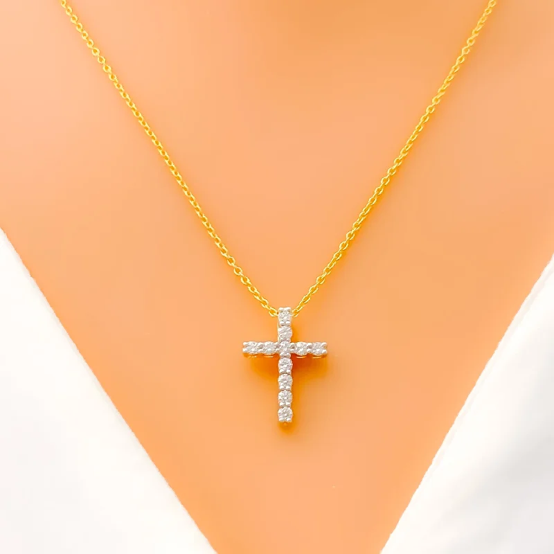 delicate necklaces for women-Beautiful Striking Diamond + 18k Gold Cross Necklace