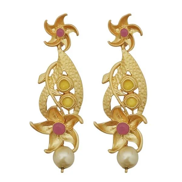 custom-designed earrings for women-Kriaa Pink Austrian Stone Pearl Drop Gold Plated Dangler Earrings - 1313116E