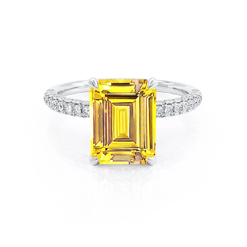 COCO - Chatham® Emerald Yellow Sapphire & Diamond 950 Platinum Petite Hidden Halo Triple Pavé Ring