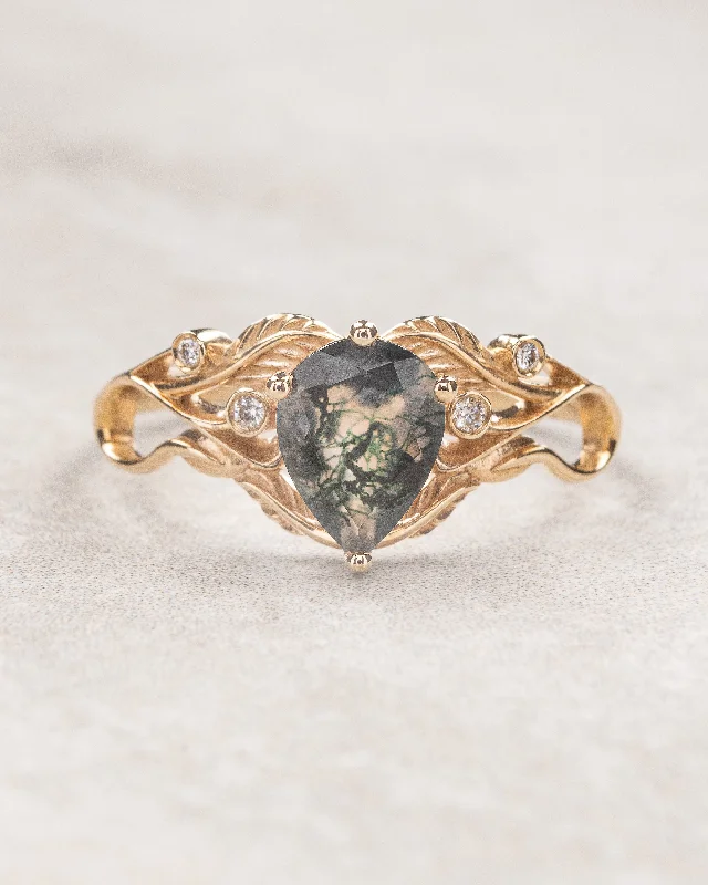 Unique moss agate engagement ring, alternative promise ring with diamonds / Callisto