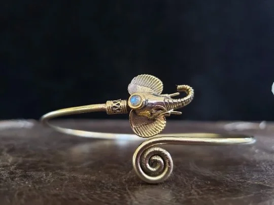 gold bangles for women-Moonstone Elephant Arm Cuff