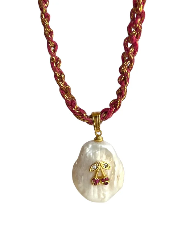 luxurious pearl necklaces for women-Cherry You Up Pearl 18k Gold Plated  Crochet Necklace