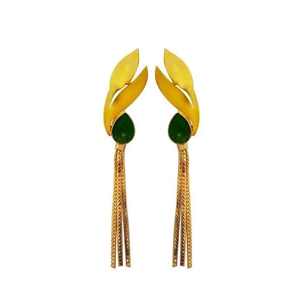 gold stud earrings for women-Kriaa Green Crystal Stone Gold Plated Dangler Earrings - 1313107F