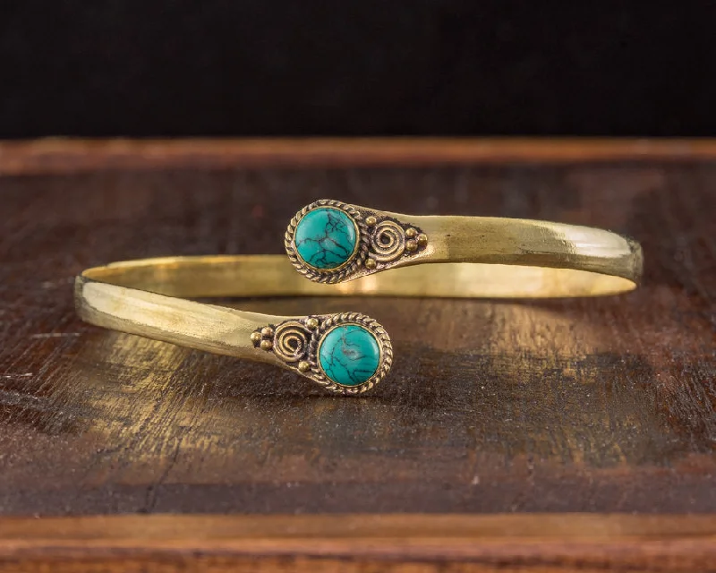 double bracelets for women-Turquoise Temple Arm Cuff