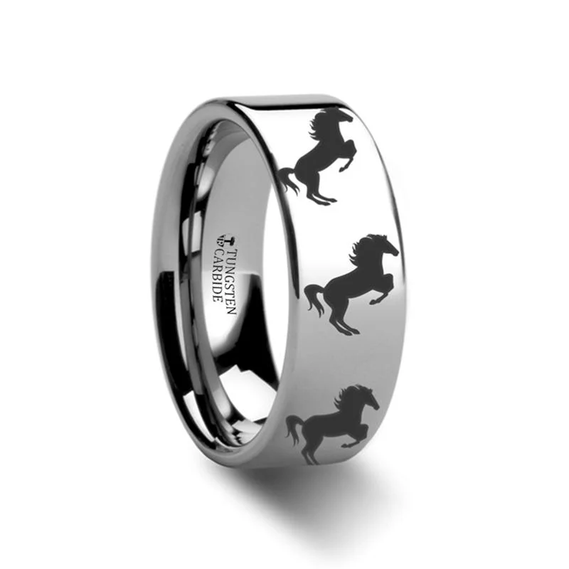 unique engagement rings for women-Horse Hind Legs Print Animal Design Tungsten Carbide Ring for Men and Women - 4MM - 12MM