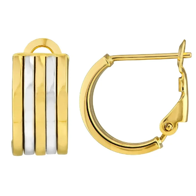 custom earrings for women-14k Two-Tone Gold Five Row Hoop Earrings with French Back