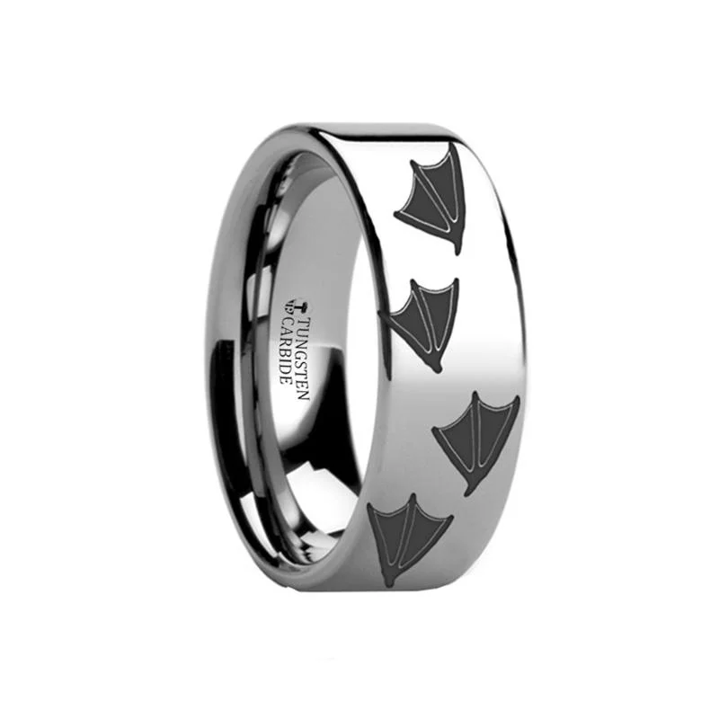 unique gemstone engagement rings for women-Laser Engraved Duck Track Print Animal Design Flat Tungsten Carbide Ring for Men and Women - 4MM - 12MM