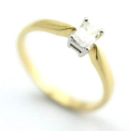 unique wedding engagement rings for women-18ct Yellow Gold Emerald Cut Certificated Diamond Engagement Ring 0.33ct-3603EM