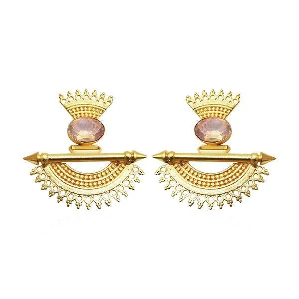 chic drop earrings for women-Kriaa Pink Crystal Stone Gold Plated Dangler Earrings - 1313105C