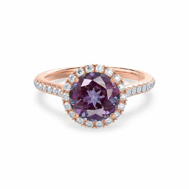 LAVENDER- Chatham® Alexandrite & Diamond 18k Rose Gold Petite Halo