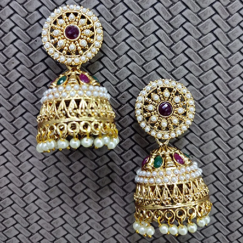 stud earrings for women-Manisha Jewellery Gold Plated Pota Stone Jhumki Earrings