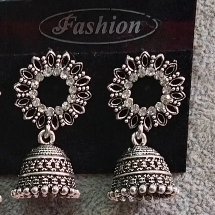 romantic earrings for women-Tahura Oxidised Plated Jhumki Earrings